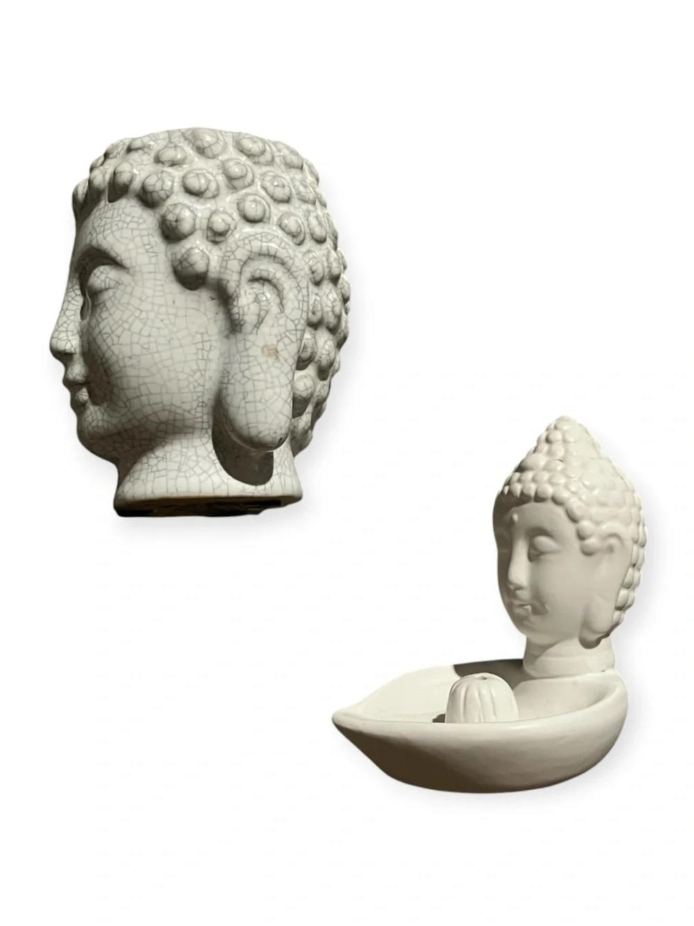 White Buddha Head Home Accent Sculpture - Serene Ceramic Decorative Candle Set